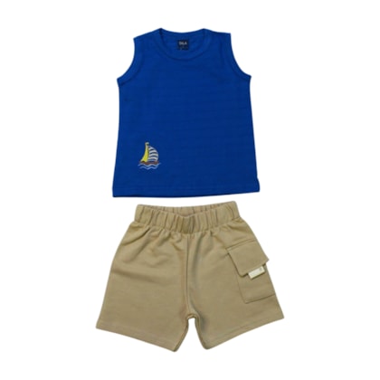Conjunto Masculino Regata Estampa Barco e Bermuda Moletinho 04675 - Dila