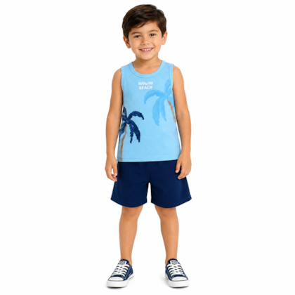 Conjunto Masculino Regata Estampa Coqueiros e Bermuda Moletinho 71344 - Alenice 