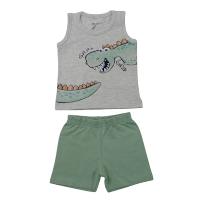 Conjunto Masculino Regata Estampa Dino e Bermuda Moletinho 47158 - Rei Rex