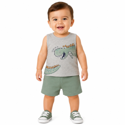 Conjunto Masculino Regata Estampa Dino e Bermuda Moletinho 47158 - Rei Rex