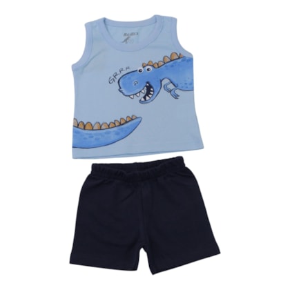 Conjunto Masculino Regata Estampa Dino e Bermuda Moletinho 47158 - Rei Rex