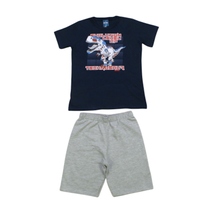 Conjunto Masculino Regata Estampa Dino e Bermuda Moletinho 51378 - Rei Rex 