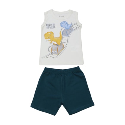 Conjunto Masculino Regata Estampa Dinos e Bermuda Moletinho 26674 - Brandili