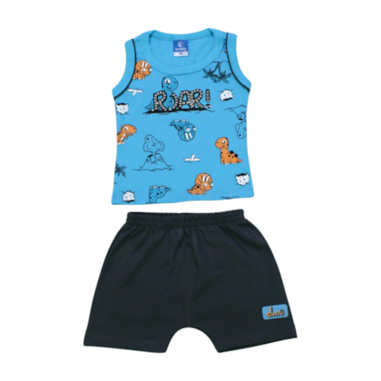 Conjunto Masculino Regata Estampa Dinossauros e Bermuda Moletinho 17593 - Teddy 