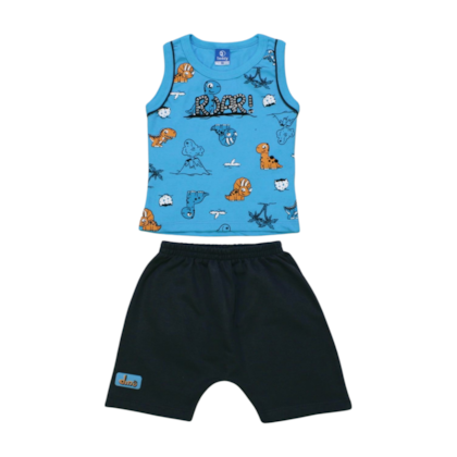 Conjunto Masculino Regata Estampa Dinossauros e Bermuda Moletinho 17593 - Teddy 