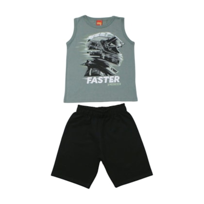 Conjunto Masculino Regata Estampa Faster e Bermuda Moletinho 1001097 - Kyly   