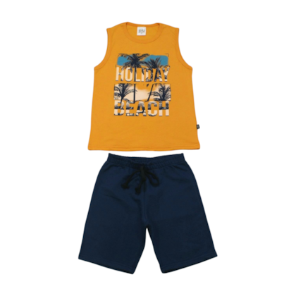 Conjunto Masculino Regata Estampa Holiday e Bermuda Moletinho 07924 - Soletex 
