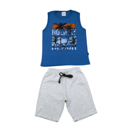 Conjunto Masculino Regata Estampa Holiday e Bermuda Moletinho 07924 - Soletex 