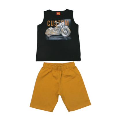 Conjunto Masculino Regata Estampa Moto e Bermuda Moletinho 1001077 - Kyly 
