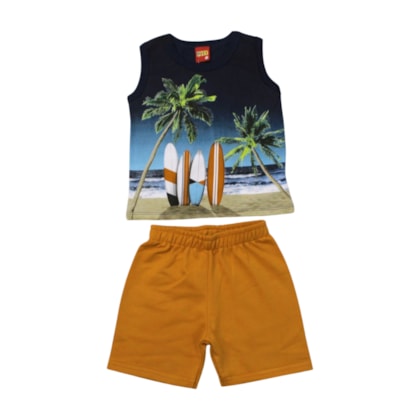 Conjunto Masculino Regata Estampa Pranchas  e Bermuda Moletinho 1001078 - Kyly 
