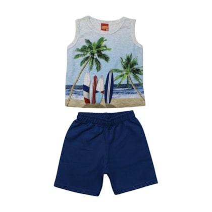 Conjunto Masculino Regata Estampa Pranchas  e Bermuda Moletinho 1001078 - Kyly 