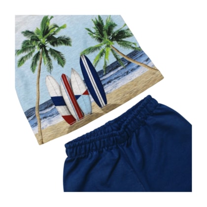 Conjunto Masculino Regata Estampa Pranchas  e Bermuda Moletinho 1001078 - Kyly 