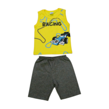 Conjunto Masculino Regata Estampa Racing e Bermuda Moletinho 17877 - Teddy 