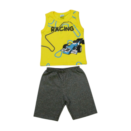 Conjunto Masculino Regata Estampa Racing e Bermuda Moletinho 17877 - Teddy 