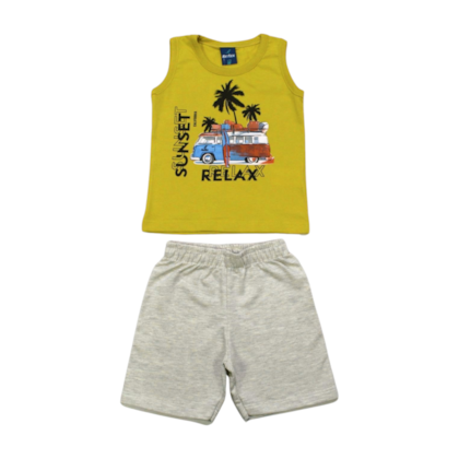 Conjunto Masculino Regata Estampa Relax e Bermuda Moletinho 45438 - Rei Rex 