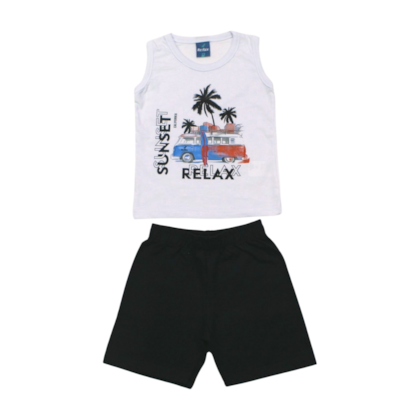 Conjunto Masculino Regata Estampa Relax e Bermuda Moletinho 45438 - Rei Rex 