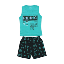 Conjunto Masculino Regata Estampa Riding e Bermuda Moletinho 2334 - Bicho Bagunça 