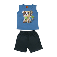 Conjunto Masculino Regata Estampa Robô e Bermuda Moletinho 1001056 - Kyly
