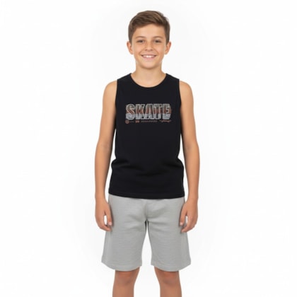Conjunto Masculino Regata Estampa Skate e Bermuda Moletinho 47126 - Rei Rex