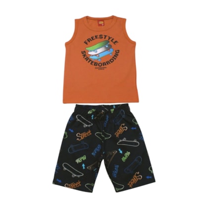 Conjunto Masculino Regata Estampa Skateboarding e Bermuda Moletinho 1001343 - Kyly