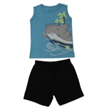 Conjunto Masculino Regata Estampa Tubarão e Bermuda Moletinho 27201 - Brandili