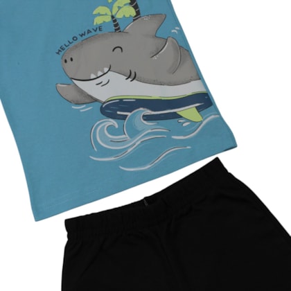 Conjunto Masculino Regata Estampa Tubarão e Bermuda Moletinho 27201 - Brandili