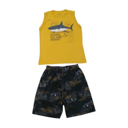 Conjunto Masculino Regata Estampa Tubarão e Bermuda Tactel 4368 - Bicho Bagunça