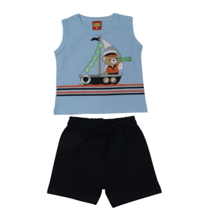 Conjunto Masculino Regata Estampa Urso Barco e Bermuda Moletinho 1001863 - Kyly