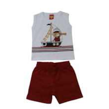 Conjunto Masculino Regata Estampa Urso Barco e Bermuda Moletinho 1001863 - Kyly