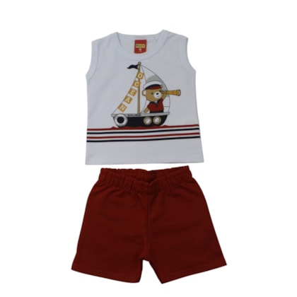 Conjunto Masculino Regata Estampa Urso Barco e Bermuda Moletinho 1001863 - Kyly