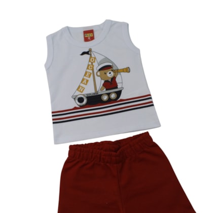 Conjunto Masculino Regata Estampa Urso Barco e Bermuda Moletinho 1001863 - Kyly