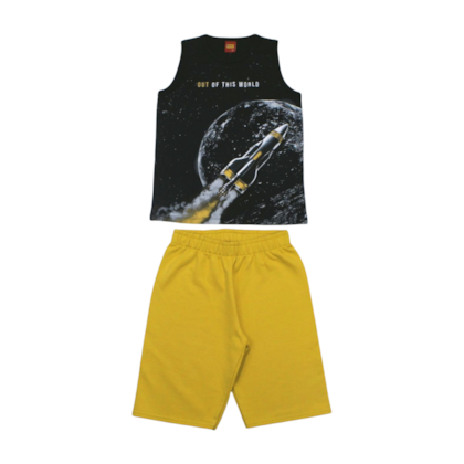 Conjunto Masculino Regata Estampa World e Bermuda Moletinho 1001096 - Kyly