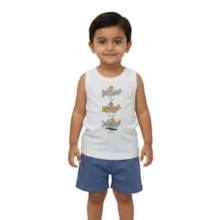 Conjunto Masculino Regata Estampada Aviões e Bermuda Moletinho 302912 - Rovitex
