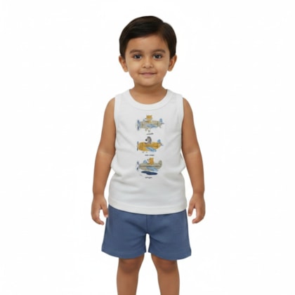 Conjunto Masculino Regata Estampada Aviões e Bermuda Moletinho 302912 - Rovitex