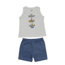 Conjunto Masculino Regata Estampada Aviões e Bermuda Moletinho 302912 - Rovitex