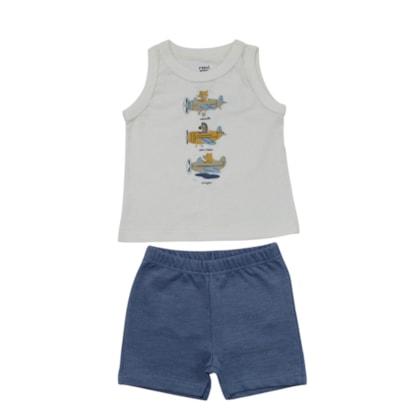 Conjunto Masculino Regata Estampada Aviões e Bermuda Moletinho 302912 - Rovitex