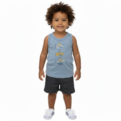 Conjunto Masculino Regata Estampada Aviões e Bermuda Moletinho 302912 - Rovitex