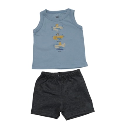 Conjunto Masculino Regata Estampada Aviões e Bermuda Moletinho 302912 - Rovitex