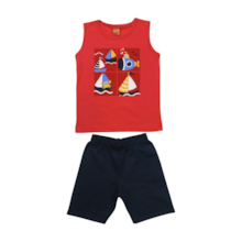 Conjunto Masculino Regata Estampada Barcos e Bermuda Moletinho 1000354 - Kyly 