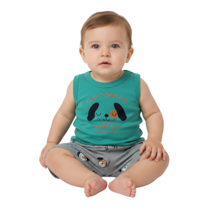 Conjunto Masculino Regata Estampada Cachorro e Bermuda Moletinho 11115 - Bicho Bagunça
