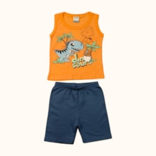 Conjunto Masculino Regata Estampada Dino e Bermuda Moletinho 18375 - Teddy       