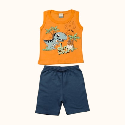Conjunto Masculino Regata Estampada Dino e Bermuda Moletinho 18375 - Teddy       
