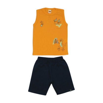 Conjunto Masculino Regata Estampada Dino e Bermuda Moletinho 9333 - Livy      