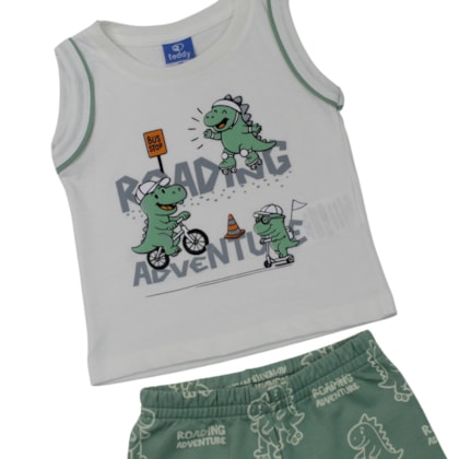 Conjunto Masculino Regata Estampada Dinos e Bermuda Moletinho 18867 - Teddy