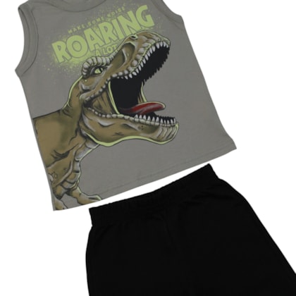 Conjunto Masculino Regata Estampada Dinossauro e Bermuda Moletinho 27212 - Brandili