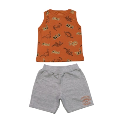 Conjunto Masculino Regata Estampada Dinossauros e Bermuda Moletinho 2384 - Bicho Bagunça   