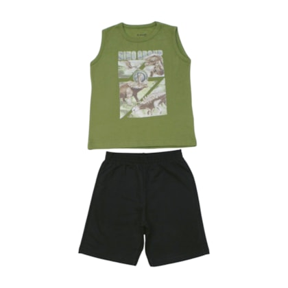 Conjunto Masculino Regata Estampada Dinossauros e Bermuda Moletinho 26672 - Brandili