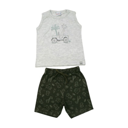 Conjunto Masculino Regata Estampada Girafa e Bermuda Moletinho 11927 - Kaiani    
