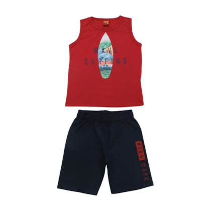 Conjunto Masculino Regata Estampada Prancha e Bermuda Moletinho 1000597 - Kyly 