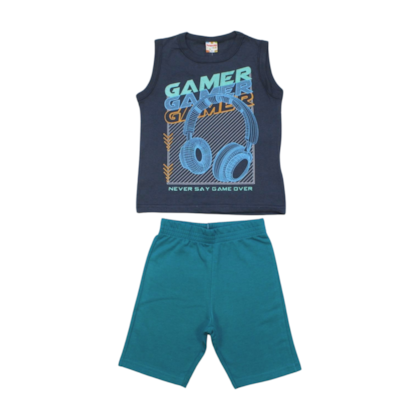 Conjunto Masculino Regata Gamer e Bermuda Moletinho 26044 - Brandili    